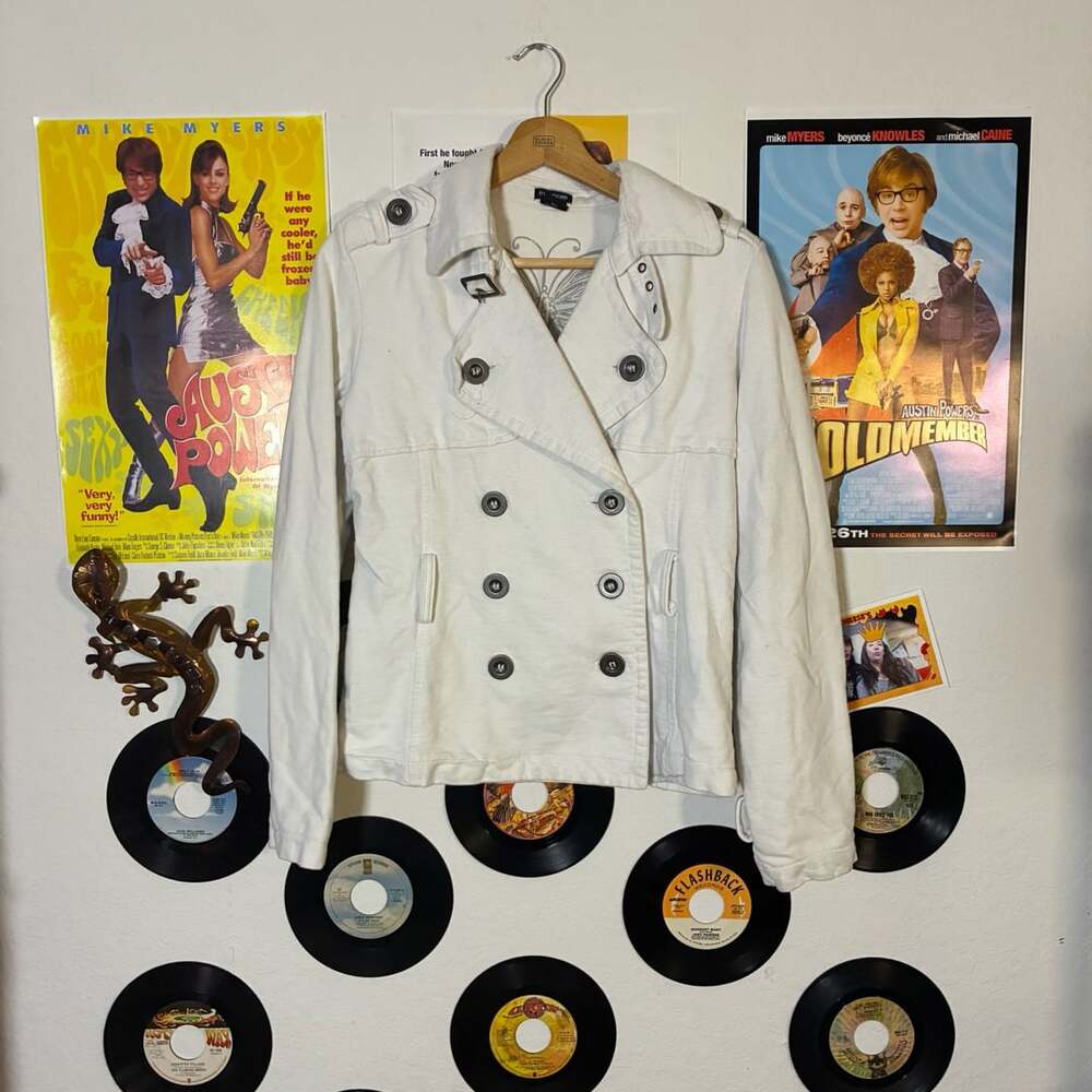 maurices Double Breasted Jacket Size S White Butterfly Inner Lining